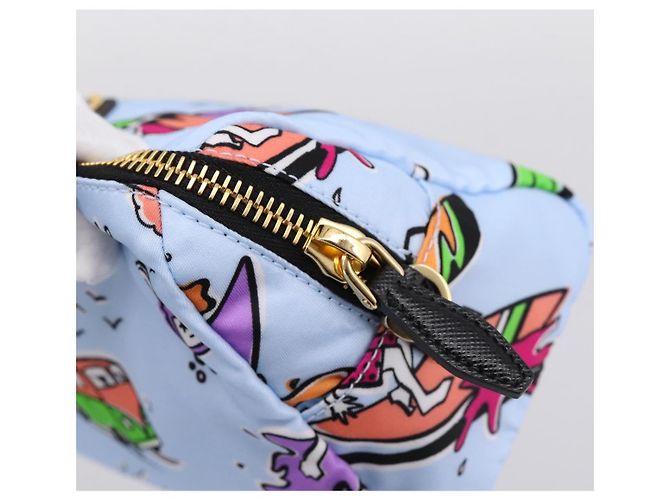 Pouch PRADA Nylon Azzurro Oro Auth 200256A D'oro Blu chiaro - vista 16