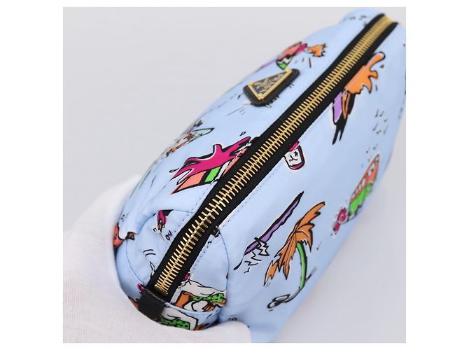 Pouch PRADA Nylon Azzurro Oro Auth 200256A D'oro Blu chiaro - vista 5
