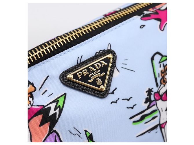 Pouch PRADA Nylon Azzurro Oro Auth 200256A D'oro Blu chiaro - vista 8
