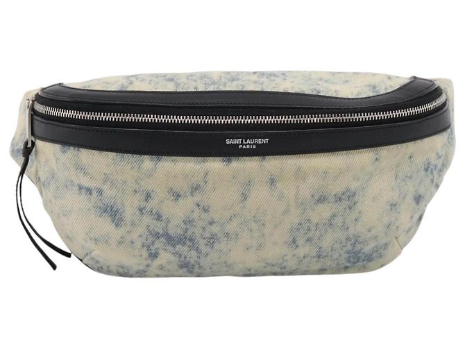 Borsello da vita SAINT LAURENT Canvas Blue Silver Auth ka5910 Argento - vista 13