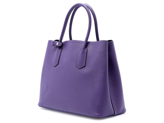 Borsa Double Satchel Prada Medium in Pelle Saffiano Viola Porpora - vista 2