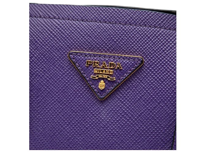 Borsa Double Satchel Prada Medium in Pelle Saffiano Viola Porpora - vista 5