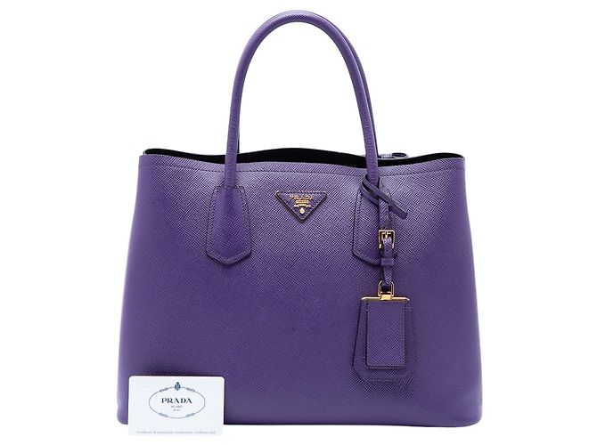 Borsa Double Satchel Prada Medium in Pelle Saffiano Viola Porpora - vista 7