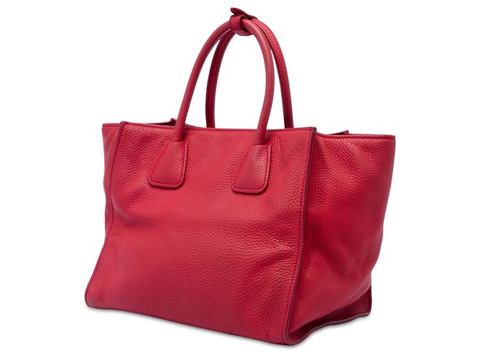 Borsa Tote convertibile Prada Vitello Daino rossa con tasca frontale Rosso - vista 2