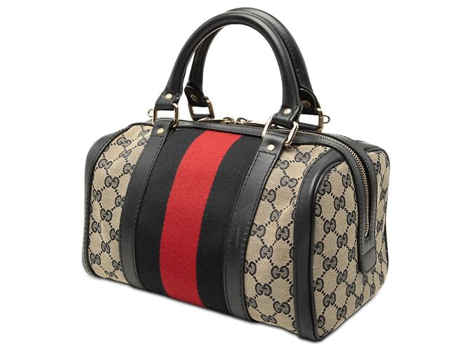 Borsa Boston Satchel Gucci Small GG Canvas Web Joy Nera Nero - vista 2