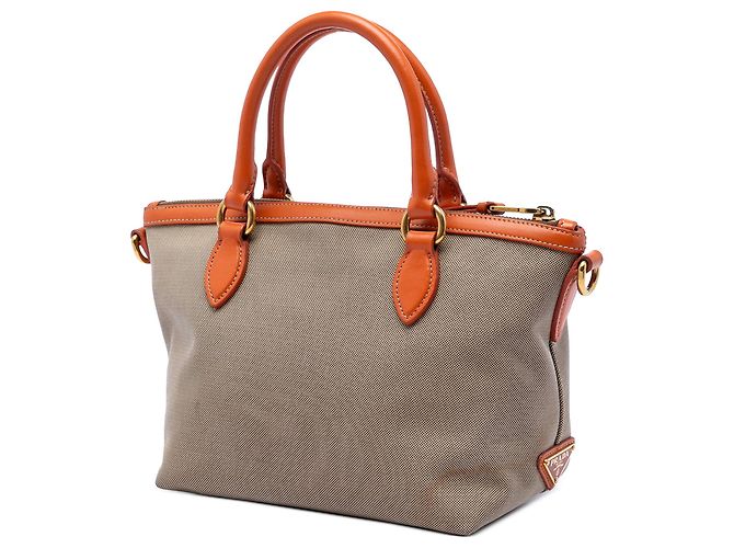 Beige Prada Canvas Canapa Logo Bow Satchel - Ansicht 2