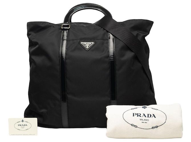 Borsa tote convertibile Prada Tessuto nera Nero - vista 7