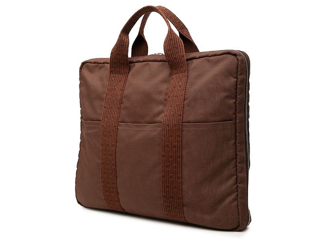 Borsa business Hermès Herline Porte Documents in tela marrone - vista 2