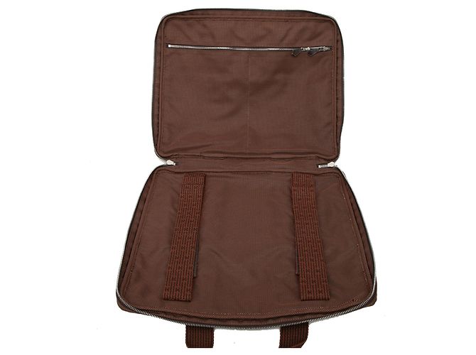 Borsa business Hermès Herline Porte Documents in tela marrone - vista 4