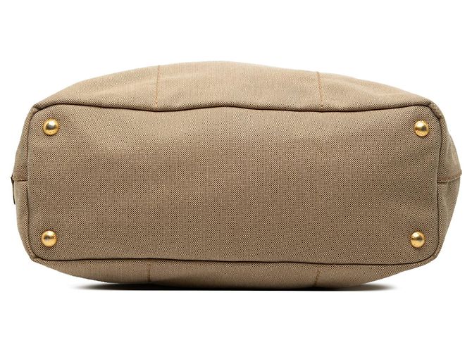 Tote bag Prada in tela Canapa con logo marrone - vista 3