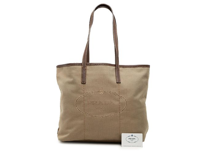 Tote bag Prada in tela Canapa con logo marrone - vista 8