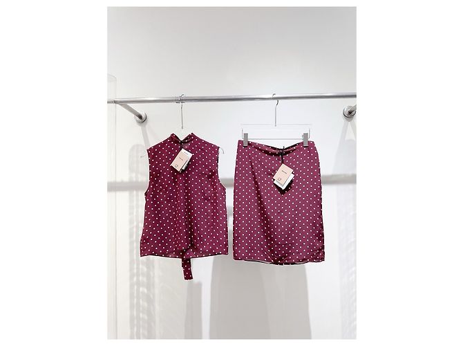 Falda Miu Miu de seda con estampado de lunares bordeaux Multicolor - vista 2
