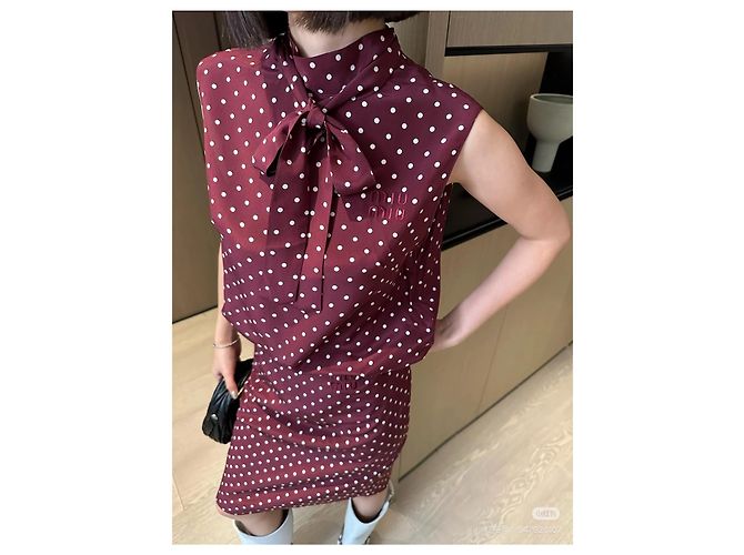 Falda Miu Miu de seda con estampado de lunares bordeaux Multicolor - vista 8