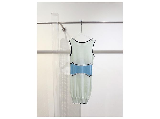 Chanel Ärmelloses Strickkleid Shift mit CC Logo Baumwolle Mehrfarben - Ansicht 3