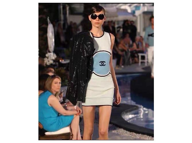 Chanel Ärmelloses Strickkleid Shift mit CC Logo Baumwolle Mehrfarben - Ansicht 5