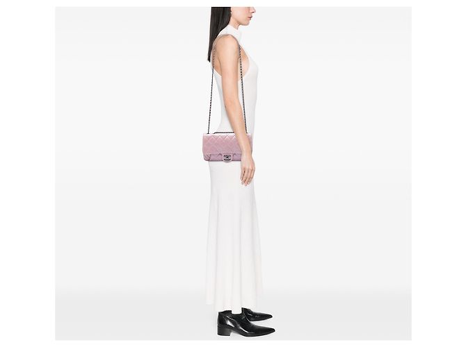 Borsa a tracolla Chanel Medium Quilted Metallic Calfskin Coco Pleats rosa con catena - vista 6