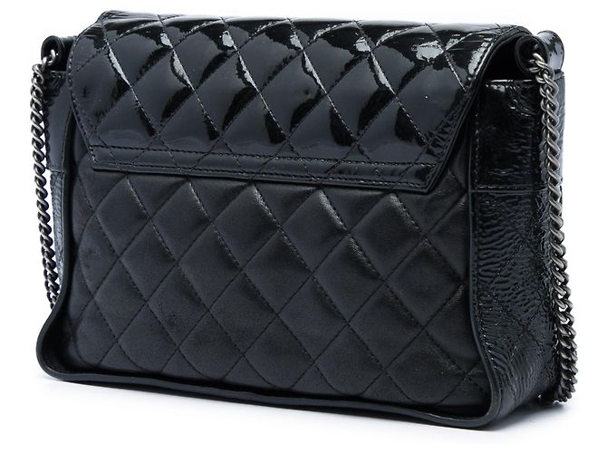 Borsa a tracolla Chanel CC in pelle d'agnello matelassé e vernice nera con catena Bijoux Nero - vista 2