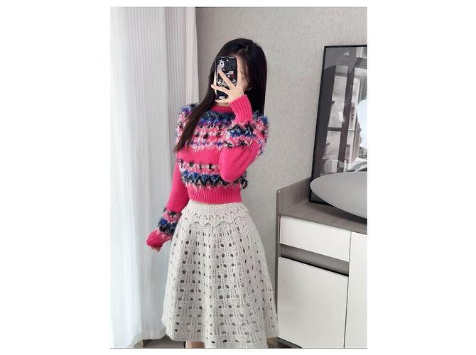 Chanel 21K Strickjacke aus Kaschmir Schneeflocken Muster Mehrfarben - Ansicht 8