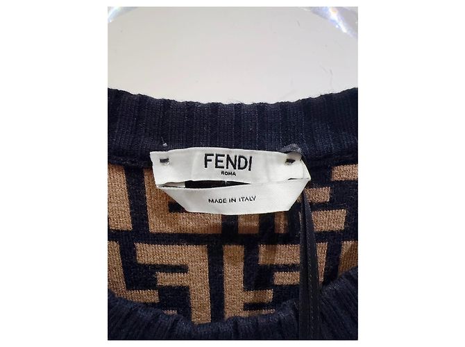 Fendi Strickkleid aus Wolle Braun mit FF Logo Mehrfarben - Ansicht 2