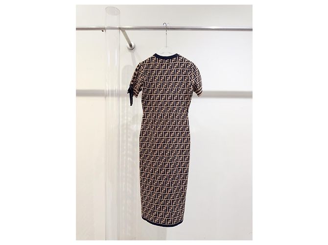 Fendi Strickkleid aus Wolle Braun mit FF Logo Mehrfarben - Ansicht 3