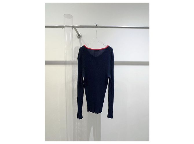 Miu Miu Strickpullover aus Wolle Navy Mehrfarben - Ansicht 5