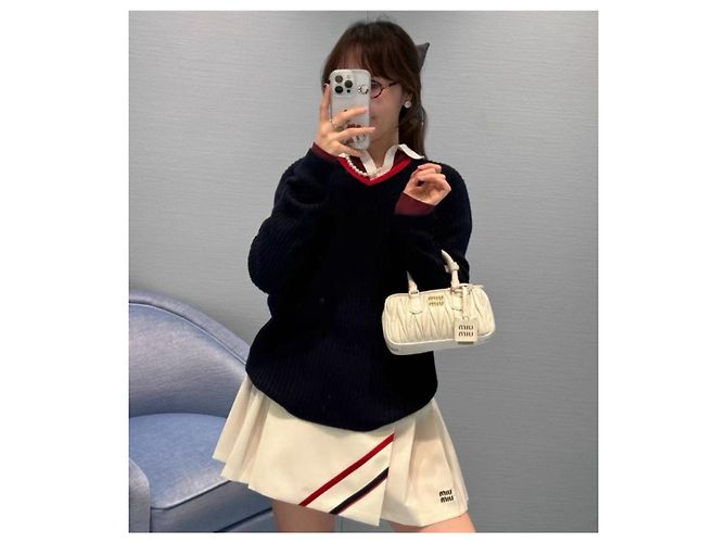 Miu Miu Strickpullover aus Wolle Navy Mehrfarben - Ansicht 7