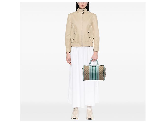 Borsa Boston Satchel Gucci Medium GG Canvas Web Joy Beige - vista 5