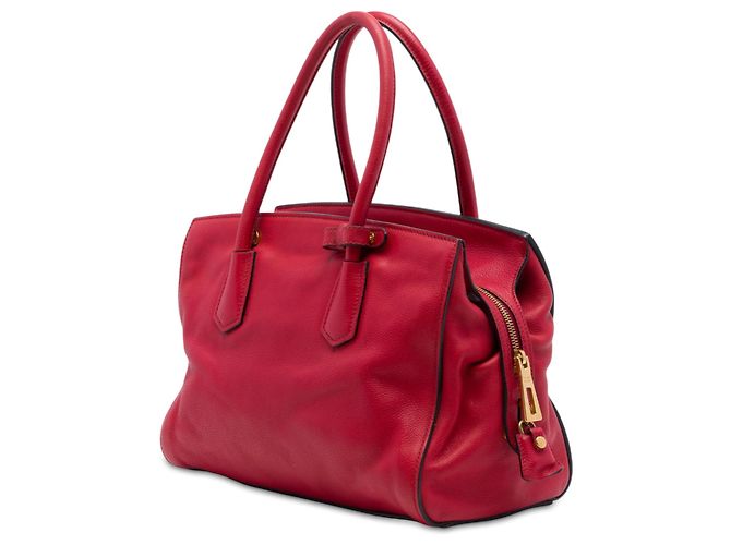 Borsa Tote convertibile con zip Prada Vitello Daino rossa Rosso - vista 2