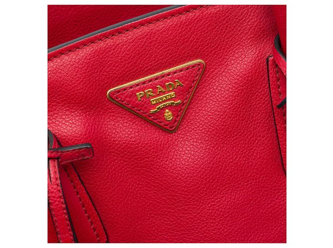 Borsa Tote convertibile con zip Prada Vitello Daino rossa Rosso - vista 5