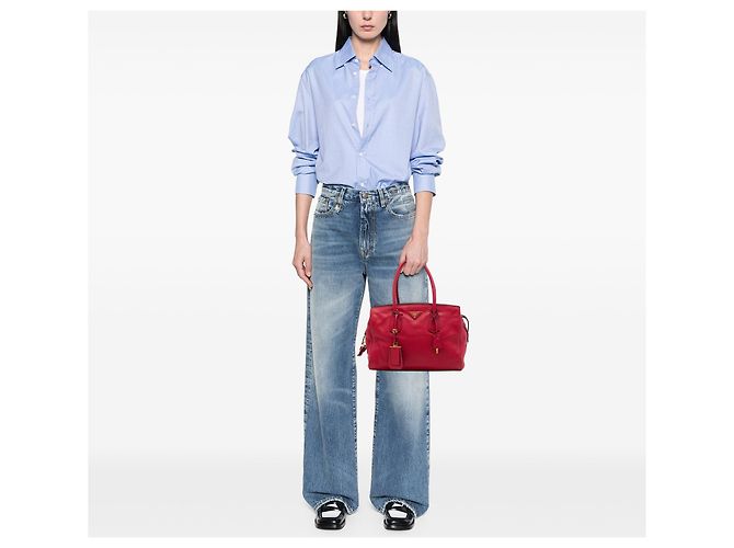 Borsa Tote convertibile con zip Prada Vitello Daino rossa Rosso - vista 6
