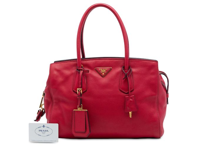 Borsa Tote convertibile con zip Prada Vitello Daino rossa Rosso - vista 7