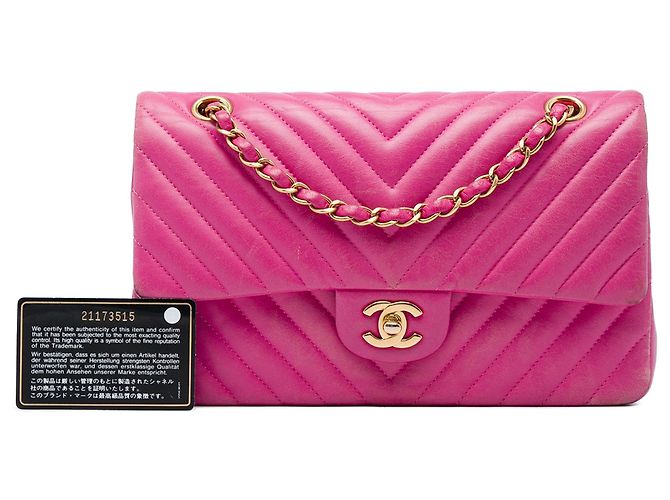 Borsa a tracolla Chanel Medium Classic Chevron in pelle d'agnello Double Flap Rosa - vista 6