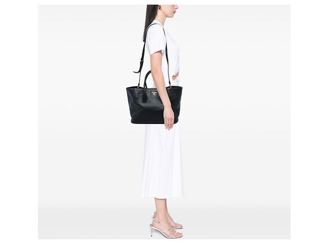 Borsa tote convertibile Prada Vitello Daino nera Nero - vista 6