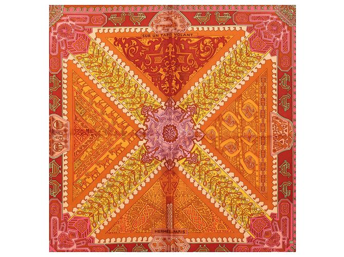 Foulard di seta Hermès Sur un Tapis Volant 90 Arancione - vista 2