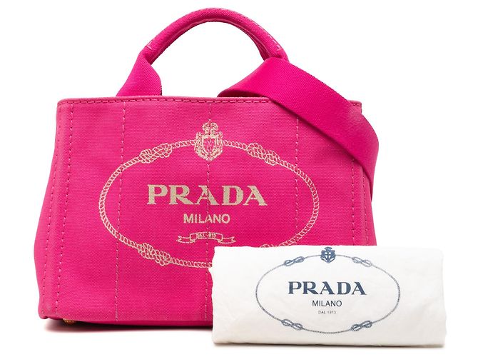 Borsa Tote Satchel Prada Small Canvas Canapa Logo Rosa - vista 7