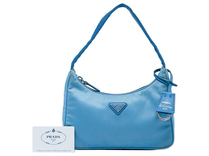 Borsa a spalla Prada Mini Tessuto Re Edition 2000 Blu - vista 7