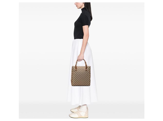 Borsa Tote Gucci GG Canvas Bamboo beige - vista 6