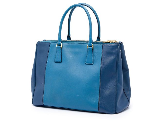 Borsa Prada Large Bicolor Saffiano Lux Galleria Double Zip Blu - vista 2