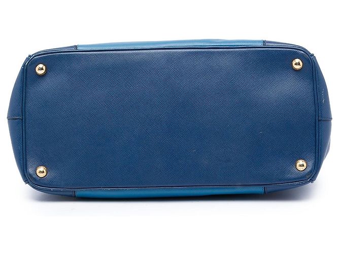 Borsa Prada Large Bicolor Saffiano Lux Galleria Double Zip Blu - vista 3
