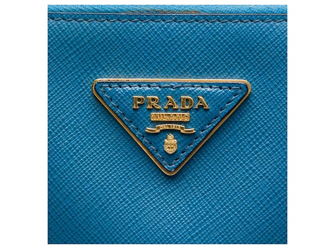 Borsa Prada Large Bicolor Saffiano Lux Galleria Double Zip Blu - vista 5