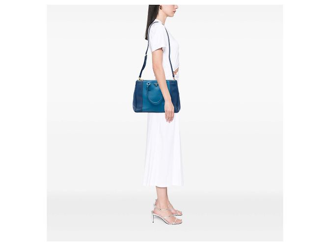 Borsa Prada Large Bicolor Saffiano Lux Galleria Double Zip Blu - vista 6
