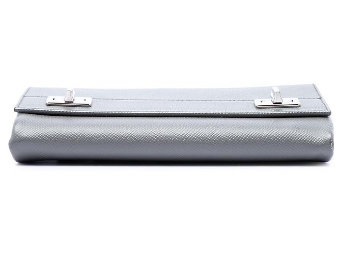 Borsa a tracolla con patta e catena Prada Saffiano Cuir con chiusura twist, Grigio - vista 3