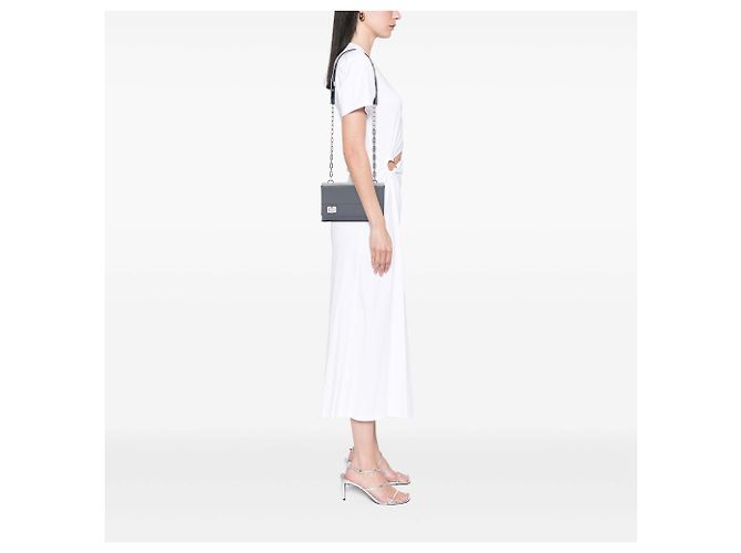 Borsa a tracolla con patta e catena Prada Saffiano Cuir con chiusura twist, Grigio - vista 6