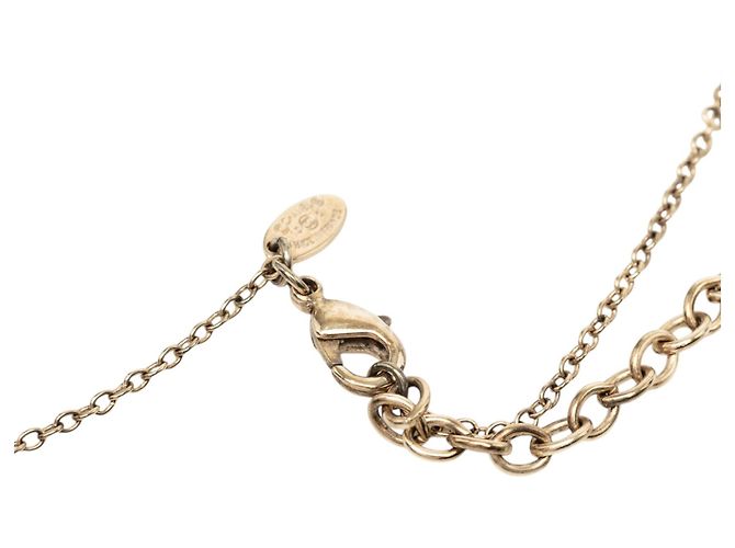 Collana Chanel CC placcata oro con pendente rotondo in resina a righe e strass D'oro - vista 5