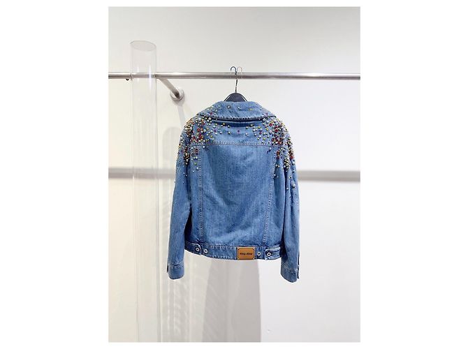 Miu Miu Jeansjacke Blau mit Kristallbesatz Mehrfarben - Ansicht 5