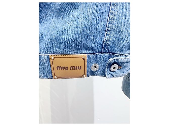 Miu Miu Jeansjacke Blau mit Kristallbesatz Mehrfarben - Ansicht 6