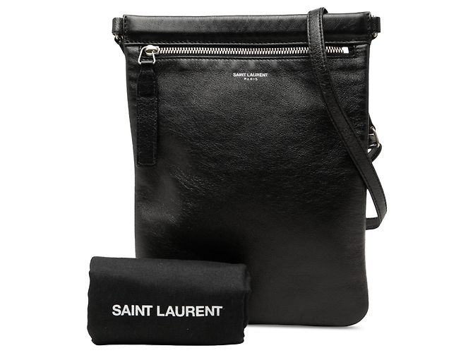 Borsa a tracolla piatta Sid Saint Laurent in pelle d'agnello invecchiata nera Nero - vista 7