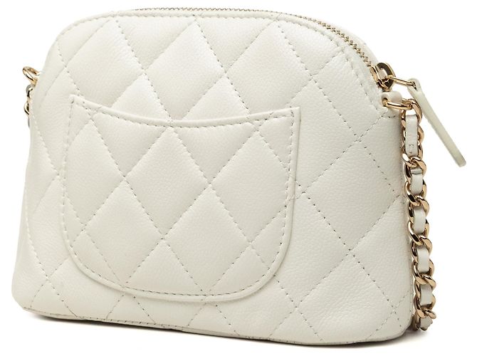 Weiße Chanel Mini CC Quilted Caviar Dome Clutch Umhängetasche mit Kette - Ansicht 2