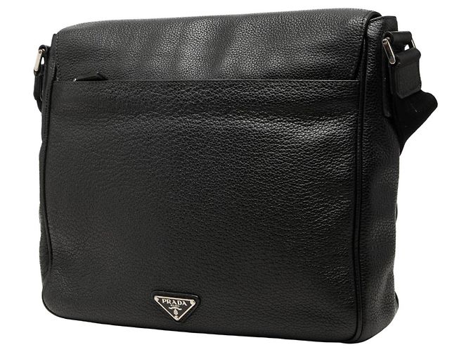 Borsa a tracolla con patta Prada Vitello Phenix Nera Nero - vista 2