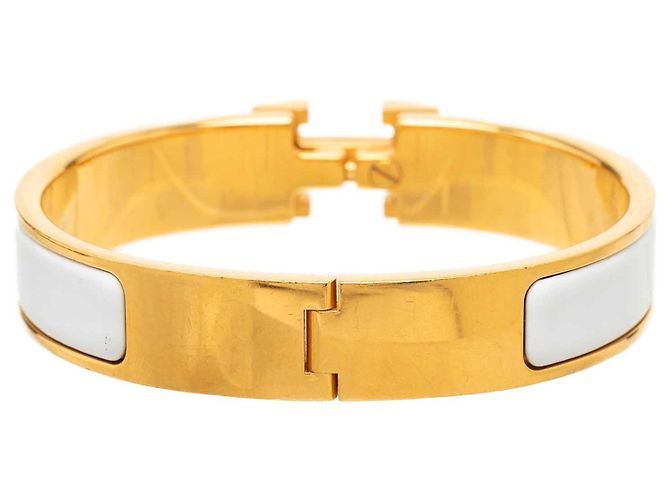 Bracciale Hermès Clic H Narrow in smalto dorato PM D'oro - vista 3